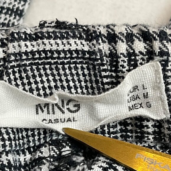 MANGO High Rise Pants Women's Size Medium 100% Cotton Ankle Black‎ White Plaid - Picture 5 of 13